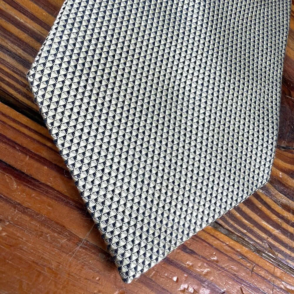 ERMENEGILDO ZEGNA Metallic Gold & Black Woven Silk Tie Made in Italy (Read Desc)